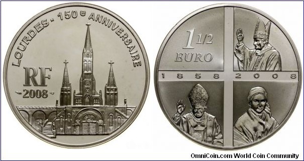 France 1 1/2 Euro 2008 - 150th Anniversary of Lourdes.