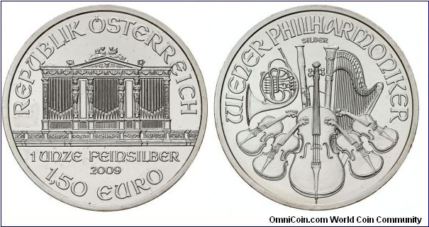 Austria 1,50 Euro - Vienna Philharmonic. 31,1g Ag 999.