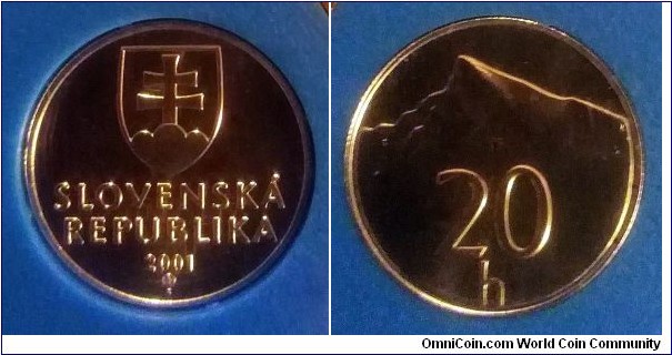 Slovakia 20 halierov from 2001 mint set. Mintage: 12.500 pcs.