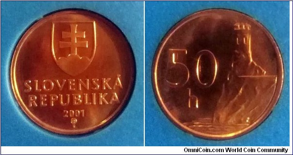 Slovakia 50 halierov from 2001 mint set. Mintage: 12.500 pcs.