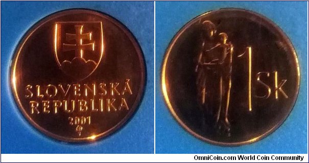 Slovakia 1 koruna from 2001 mint set. Mintage: 12.500 pcs.