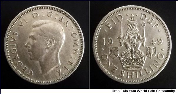 1 shilling. 1949, Scottish crest.