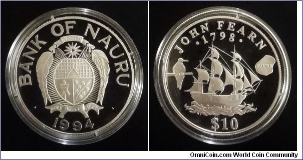Nauru 10 dollars. 1994, John Fearn. Ag 925. Weight; 31,47g. Diameter; 38,6mm. Proof. Struck at Royal Australian Mint. Proof. Mintage: 15.000 pcs.