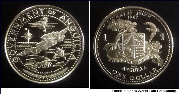 Anguilla 1 dollar. 1969, Ag 999. Weight; 7,18g. Diameter; 23mm. Proof. Mintage: 4.450 pcs.