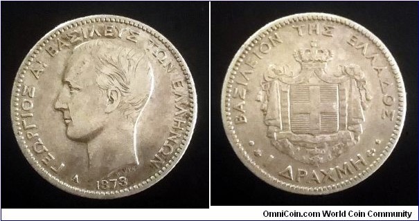 Greece 1 drachma. 1873, George I. Ag 835. Weight; 5g. Diameter; 22,9mm. A - Monnaie de Paris. Design; Désiré-Albert Barre.