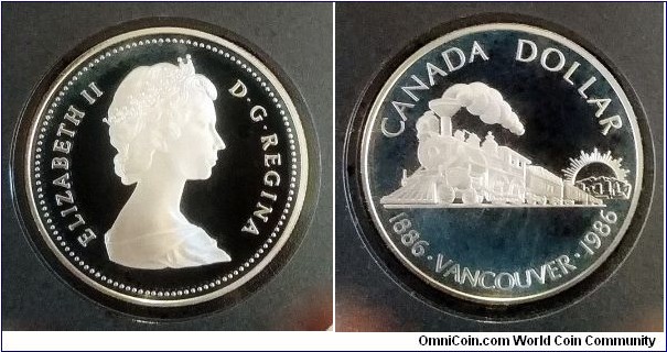 Canada 1 dollar. 1986, Centenary of Vancouver. Ag 500. Proof.