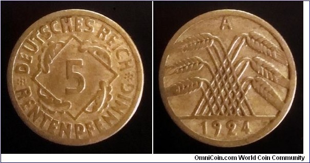 Germany (Weimar Republic) 5 rentenpfennig. 1924 A (II)