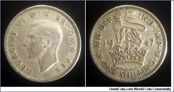 1 shilling. 1947, English crest.