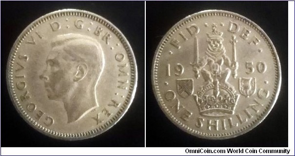 1 shilling. 1950, Scottish crest.