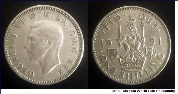 1 shilling. 1949, Scottish crest.