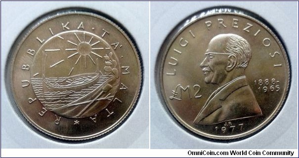 Malta 2 liri. 1977, Luigi Preziosi. Ag 925. Weight; 11,31g. Diameter; 28mm. Mintage: 15.000 pcs.