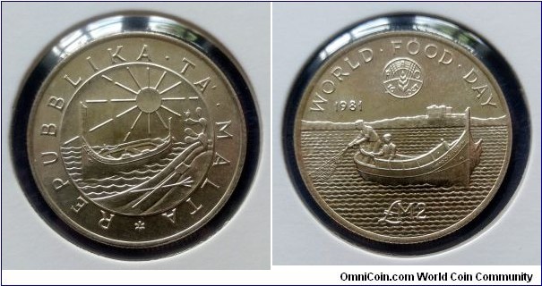 Malta 2 liri. 1981, F.A.O. - World Food Day. Ag 925. Weight;  11,31g. Diameter; 28,5mm. Mintage: 15.000 pcs.