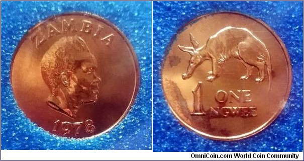 Zambia 1 ngwee. 1978, Proof from mint set.