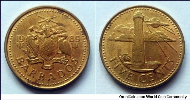 Barbados 5 cents. 1989