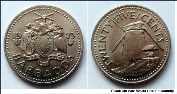 Barbados 25 cents. 1973 (II)