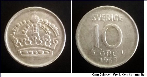 Sweden 10 ore. 1962 U, Ag 400.