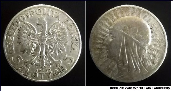 Poland 5 złotych. 1932, Mint London. Ag 750. (IV)