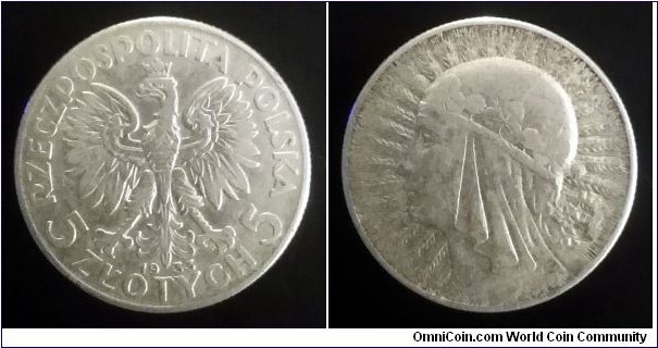 Poland 5 złotych. 1933, Mint Warsaw. Ag 750. (IV)
