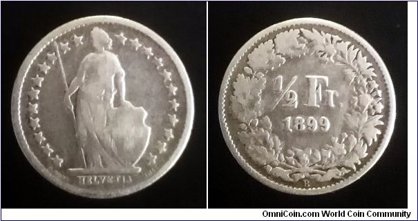 Switzerland 1/2 franc. 1899 B, Ag 835. Mintage: 400.000 pcs.
