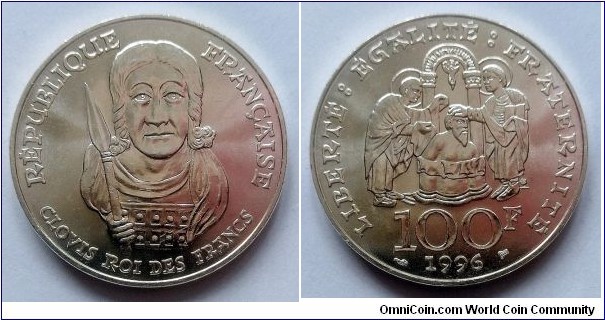 France 100 francs. 1996, 1500th Anniversary of the Baptism of Clovis. Ag 900. Weight; 15g. Diameter; 31mm.