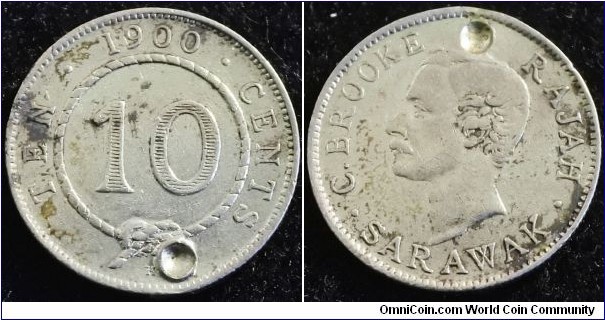 Malaysia - Sarawak 1900 10 cents. Mintage: 150,000. Nice condition however holed. Weight: 2.69g 