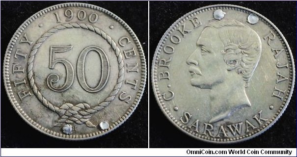 Malaysia - Sarawak 1900 50 cents. Low mintage: 40,000. Holed. Weight: 13.47g 