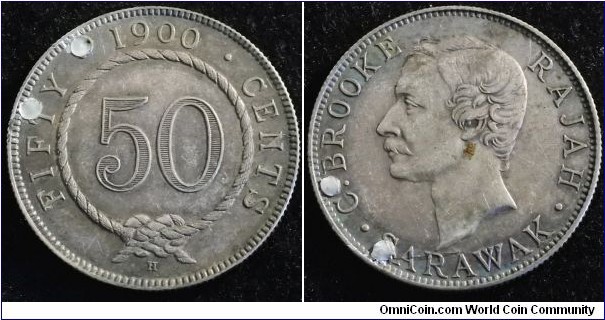 Malaysia - Sarawak 1900 50 cents. Low mintage: 40,000. Holed. Weight: 13.50g 