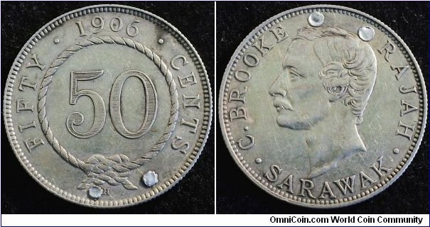 Malaysia - Sarawak 1906 50 cents. Low mintage: 10,000. Holed. Weight: 13.45g 