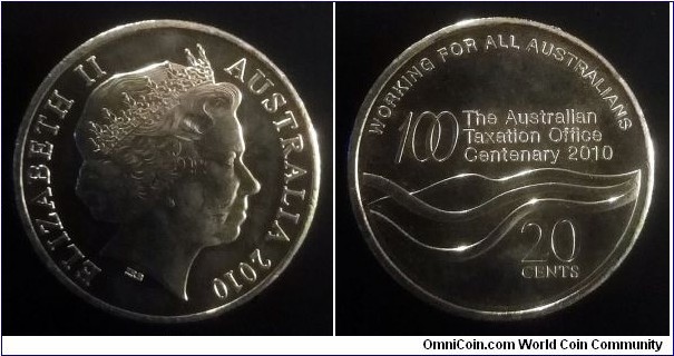 

Australia 20 cents. 2010, 100th Anniversary of the Taxation Office.

