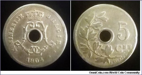 Belgium 5 centimes. 1904, Dutch text.