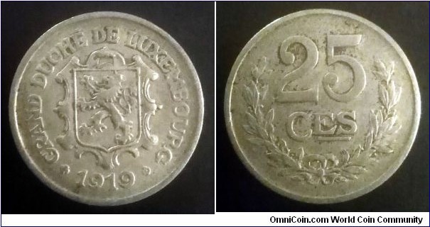 Luxembourg 25 centimes. 1919, Iron.
