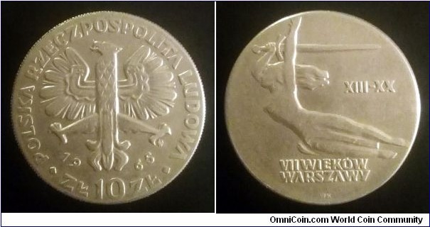 Poland 10 złotych. 1965, 700th Anniversary of Warsaw - Nike (III)