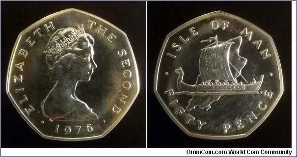 Isle of Man 50 pence. 1976, Ag 925.