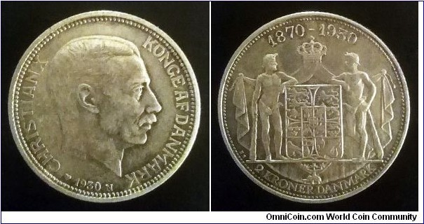 Denmark 2 kroner. 1930, 60th Anniversary - Birth of King Christian X. Ag 800. Weight; 15g. Diameter; 31mm. 303.640 pcs. 