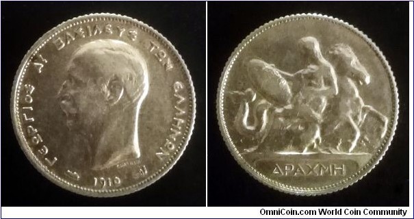 Greece 1 drachma. 1910, George I. Ag 835. 