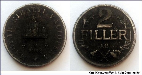 Hungary 2 filler. 1918, Iron (II)