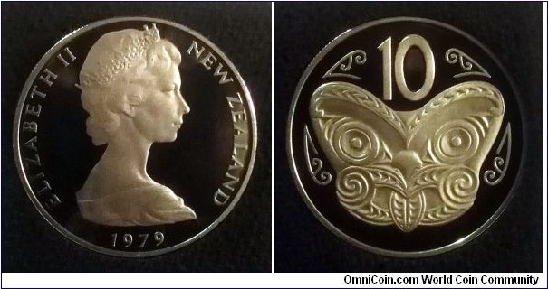 New Zealand 10 cents from 1979 Annual Proof Coin Set. Mintage: 16.000 pcs.