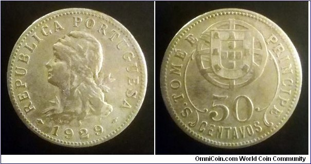 Sao Tome and Principe 50 centavos. 1929, Portugal administration.