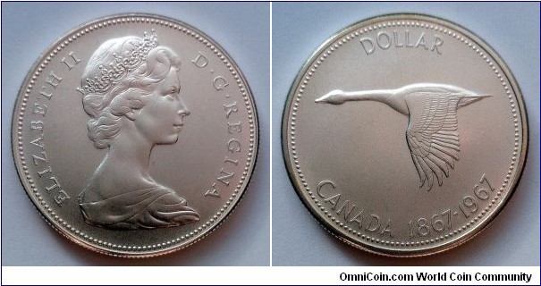 Canada 1 dollar. 1967, 100th Anniversary of Canada. Ag 800. Weight; 23,33g. 