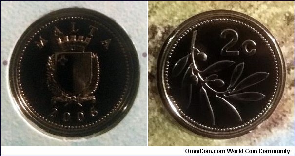 Malta 2 cents from 2006 official coin set.