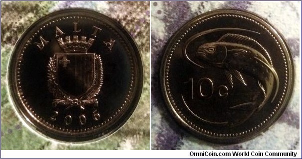 Malta 10 cents from 2006 official coin set.