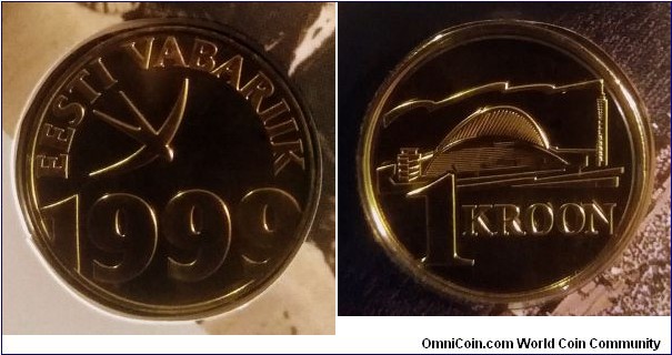 Estonia 1 kroon. 1999, Estonian Song Festival. Coin in blister.