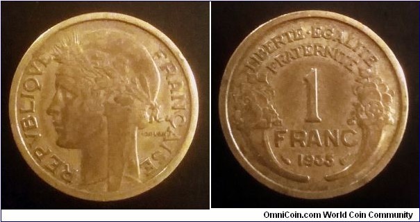 France 1 franc. 1935, Rare. Key date.