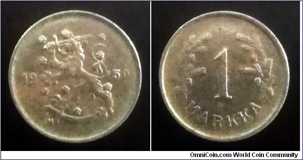 Finland 1 markka. 1950, Iron.