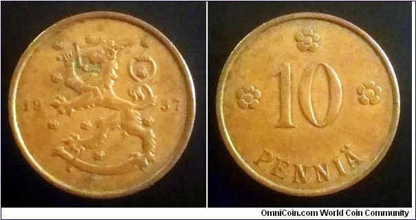 Finland 10 pennia. 1937