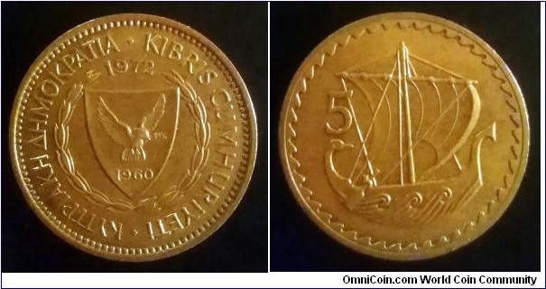 Cyprus 5 mils. 1972