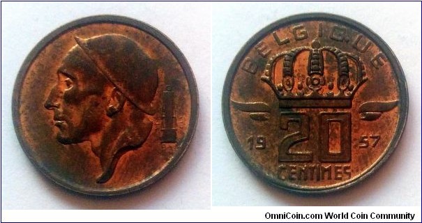 Belgium 20 centimes. 1957, Belgique.