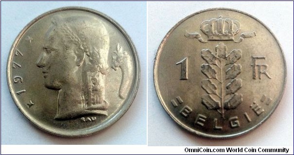 Belgium 1 franc. 1977, Belgie (II)