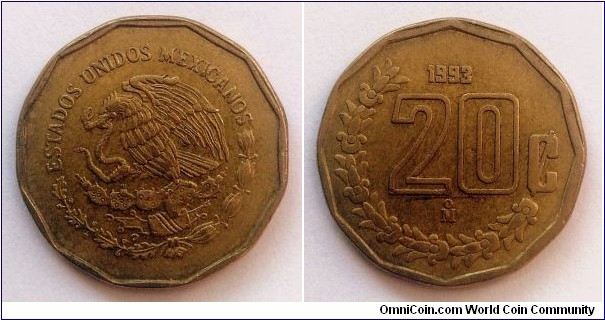 Mexico 20 centavos. 1993