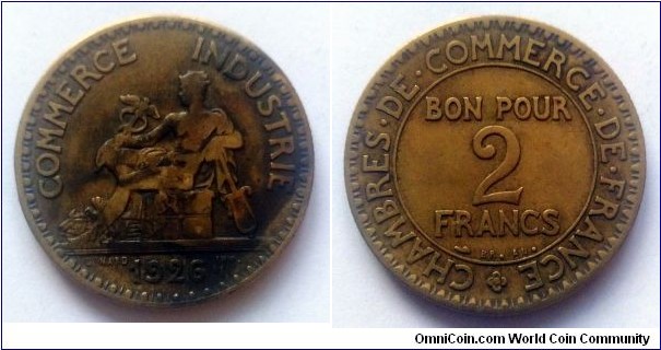 France 2 francs. 1926, Scarcer year.